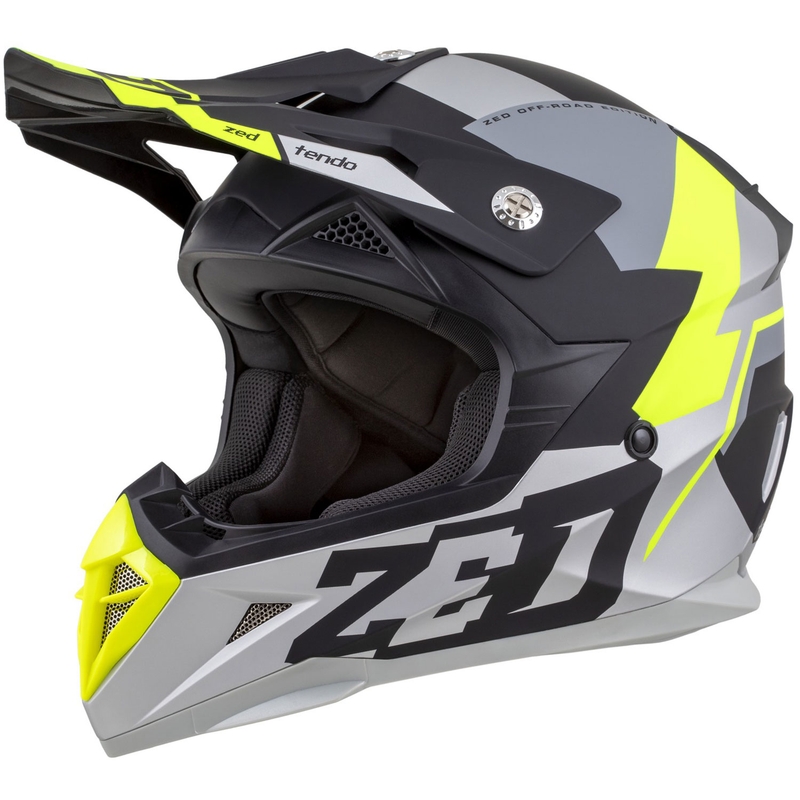 Casque motocross enfant ZED X1.9D TENDO noir mat-gris foncé-gris clair-jaune fluo
