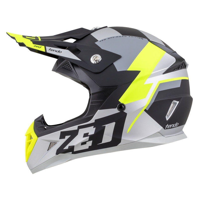 Casque motocross enfant ZED X1.9D TENDO noir mat-gris foncé-gris clair-jaune fluo