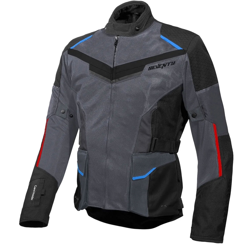 Veste moto Seventy Degrees SD-JT70 Atacama gris-bleu-rouge