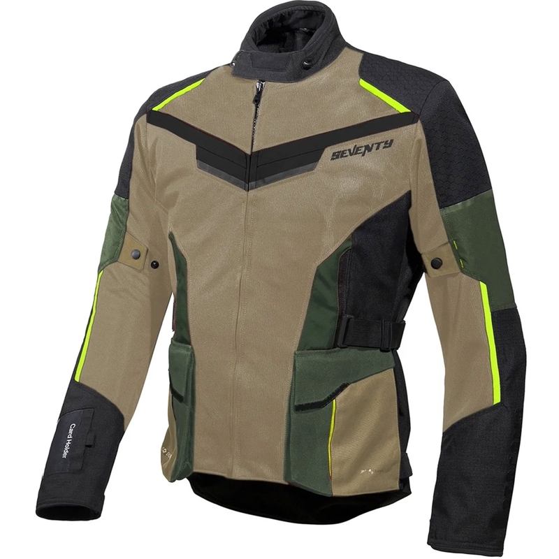 Veste moto Seventy Degrees SD-JT70 Atacama Sable-Vert-Jaune Fluo