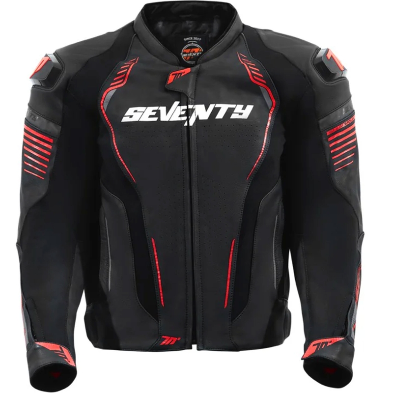 Blouson moto en cuir Seventy Degrees SD-JL24 Spoiler noir-rouge