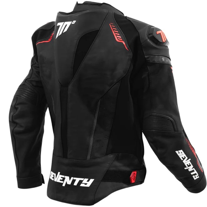 Blouson moto en cuir Seventy Degrees SD-JL24 Spoiler noir-rouge