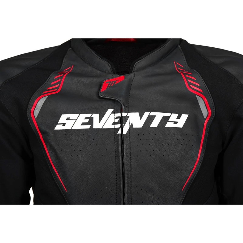 Blouson moto en cuir Seventy Degrees SD-JL24 Spoiler noir-rouge