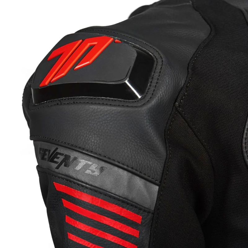 Blouson moto en cuir Seventy Degrees SD-JL24 Spoiler noir-rouge