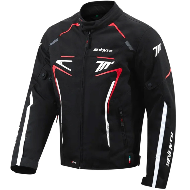Veste moto Seventy Degrees SD-JR65 Piston noir-rouge-blanc