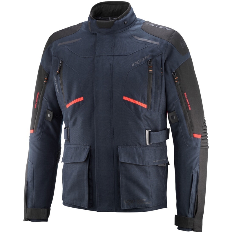Blouson moto IXON Midgard bleu-rouge fluo