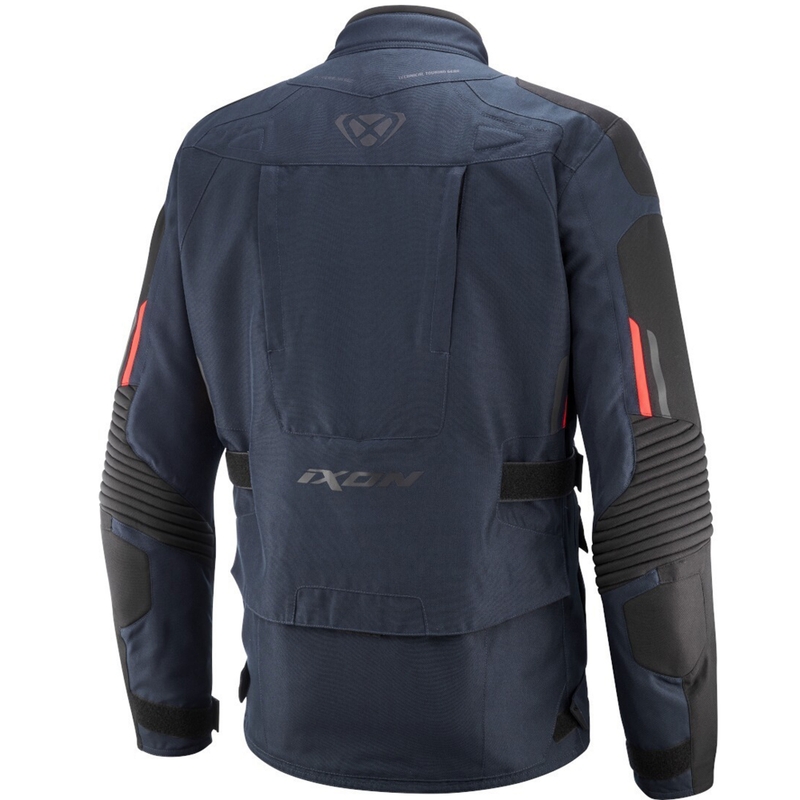 Blouson moto IXON Midgard bleu-rouge fluo