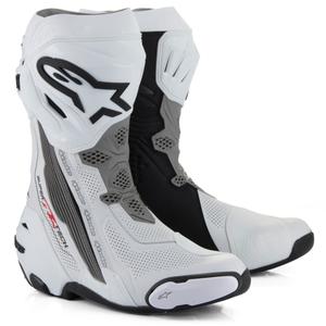 Bottes de moto ventilées Alpinestars Supertech R, blanc-gris clair-noir