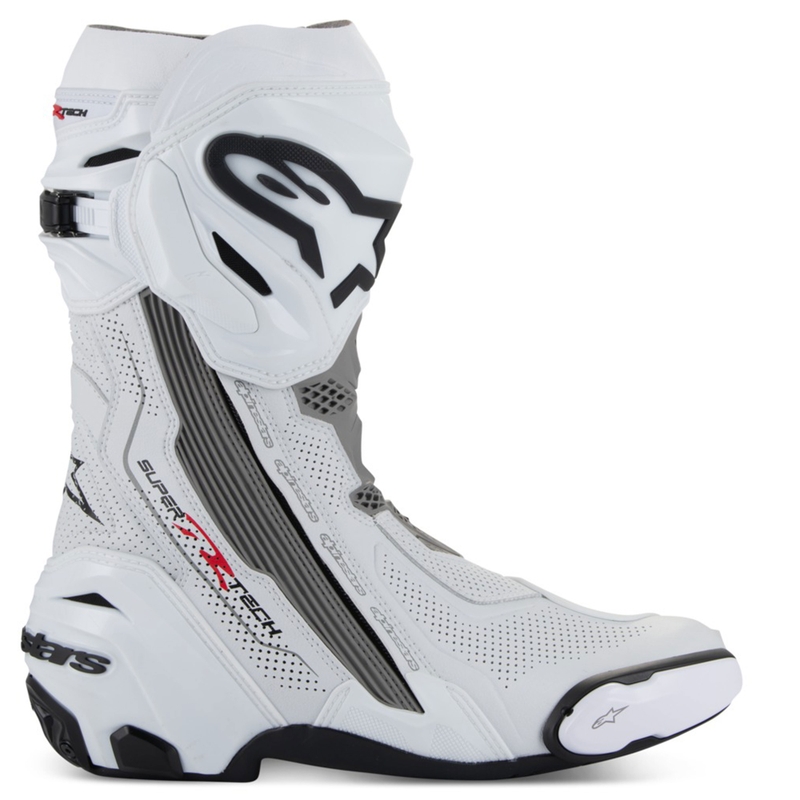 Bottes de moto ventilées Alpinestars Supertech R, blanc-gris clair-noir