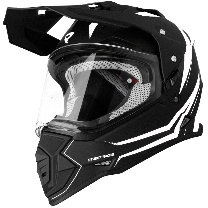 Casque moto Enduro Street Racer Ignite noir mat-blanc - II. qualité