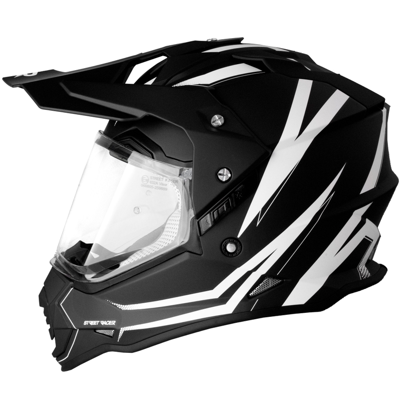 Casque moto Enduro Street Racer Ignite noir mat-blanc - II. qualité