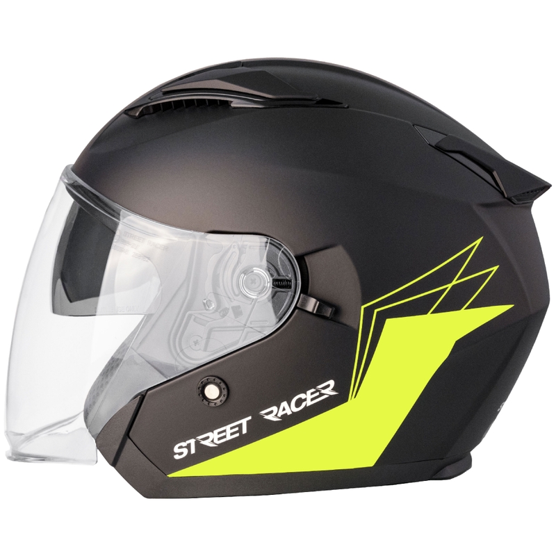 Casque moto jet Street Racer Sonic noir mat-jaune fluo - II. qualité