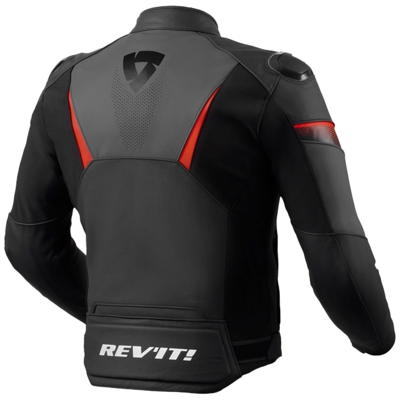 Blouson moto cuir Revit Argon 2 noir-rouge fluo