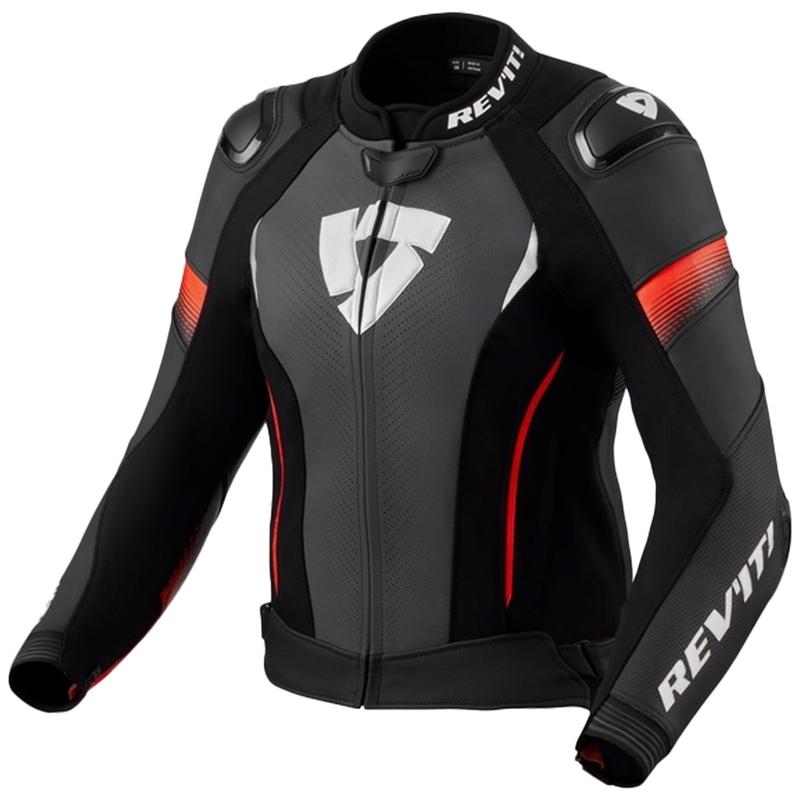 Veste de moto en cuir Revit Xena 4 Pro Black-Fluo Red pour femme