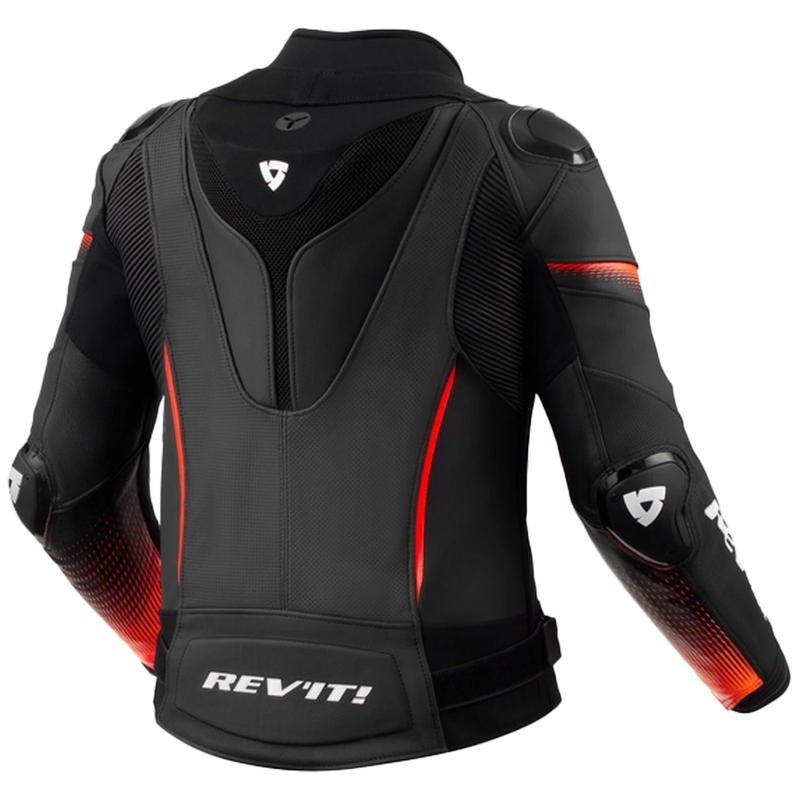 Veste de moto en cuir Revit Xena 4 Pro Black-Fluo Red pour femme