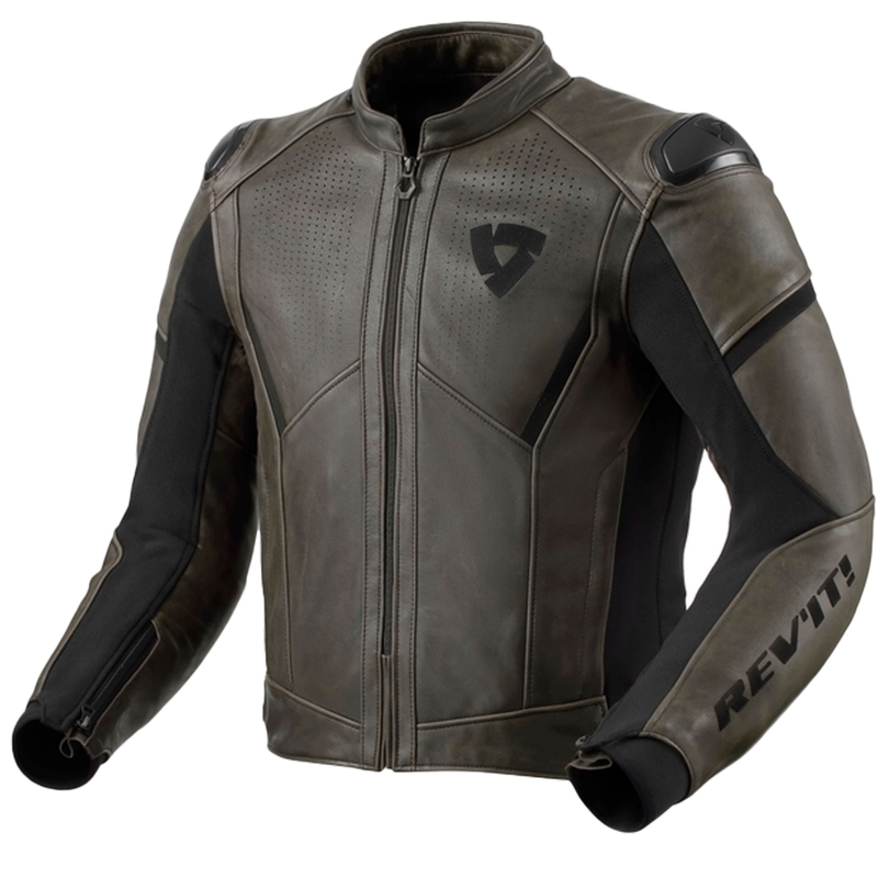 Blouson moto en cuir Revit Parallax olive foncé