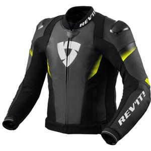 Blouson moto en cuir Revit Control noir-jaune fluo