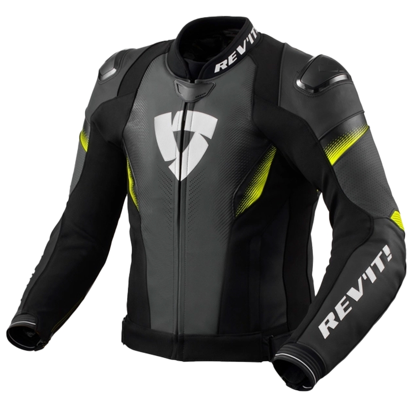 Blouson moto en cuir Revit Control noir-jaune fluo