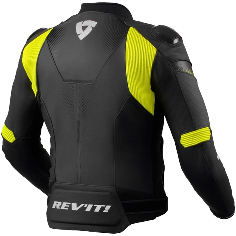 Blouson moto en cuir Revit Control noir-jaune fluo
