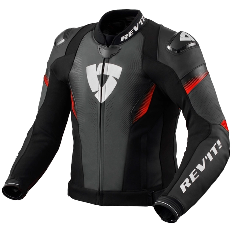 Blouson moto en cuir Revit Control noir-rouge fluo