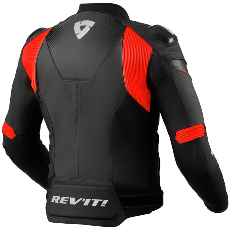 Blouson moto en cuir Revit Control noir-rouge fluo