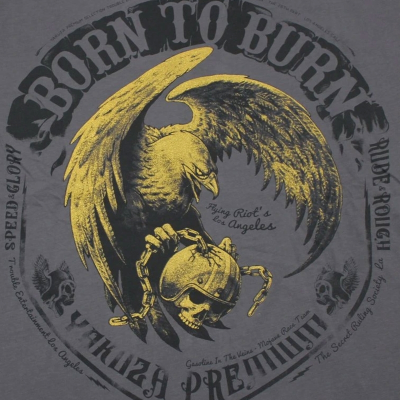 T-shirt Yakuza Premium Born To Burn Flying Riots Los Angeles gris foncé
