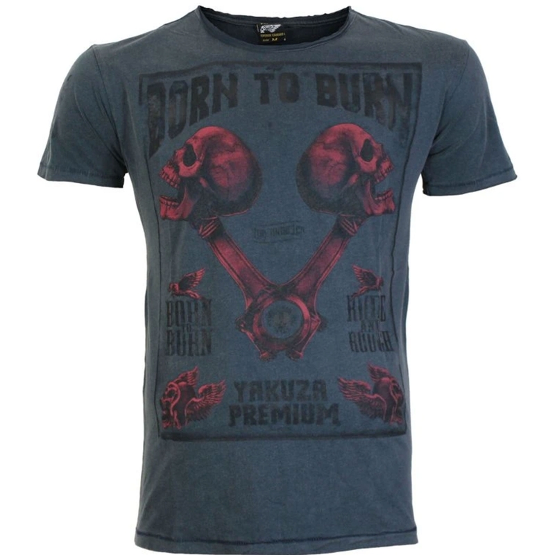 T-shirt Yakuza Premium Rude and Rough Born to Burn - Los Angeles bleu
