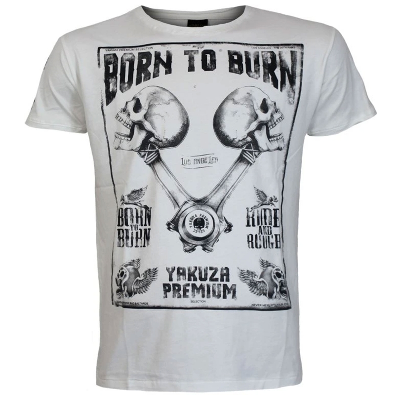 T-shirt Yakuza Premium Rude and Rough Born to Burn - Los Angeles blanc