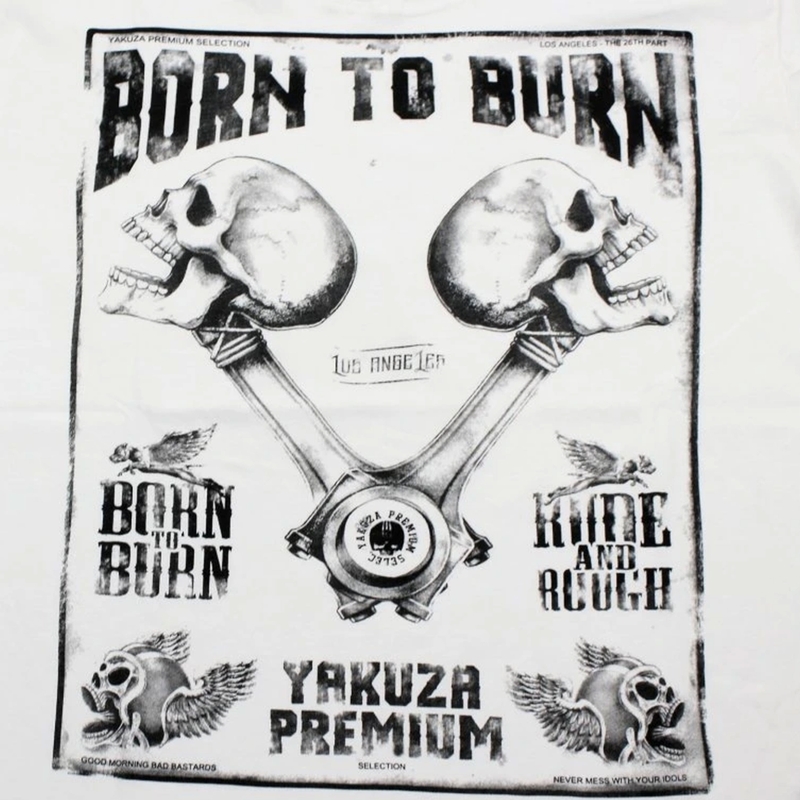 T-shirt Yakuza Premium Rude and Rough Born to Burn - Los Angeles blanc