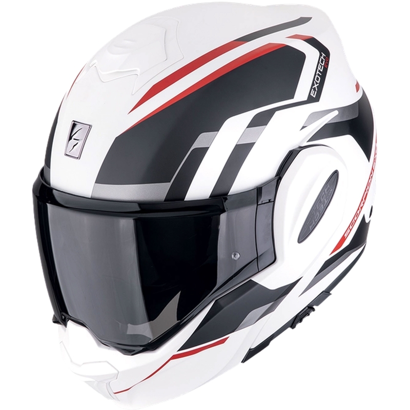 Casque de moto modulable Scorpion EXO-TECH EVO FURIO blanc mat-noir-rouge en promotion soldes