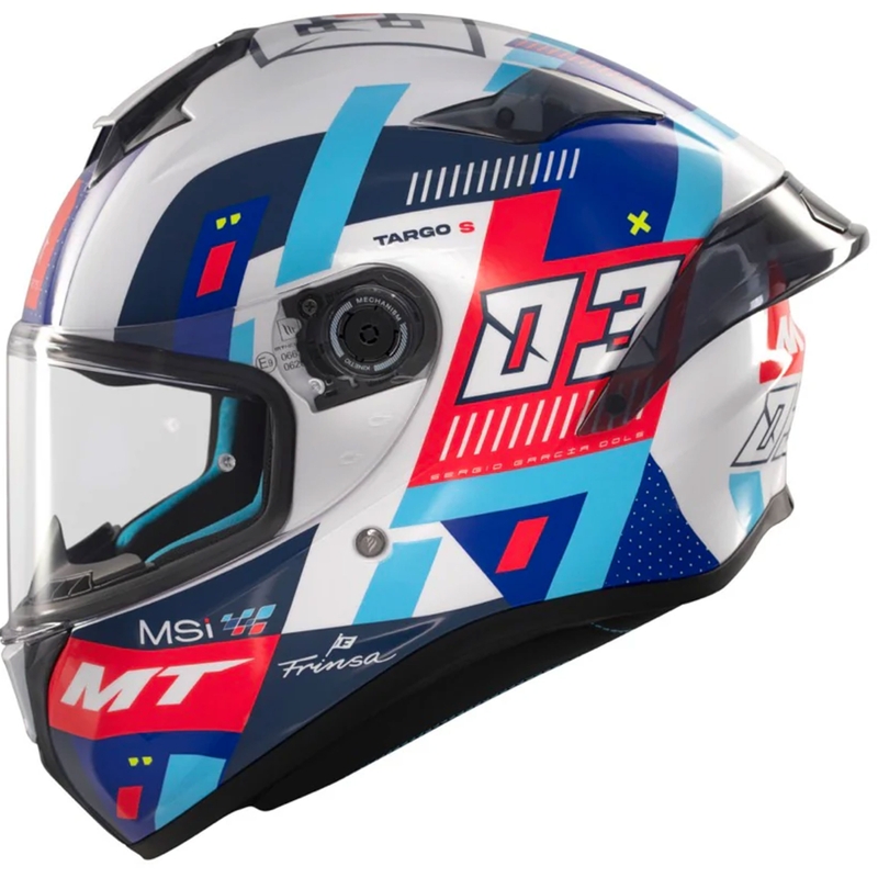 Casque moto intégral MT Targo S SERGIO GARCIA bleu-rouge-blanc