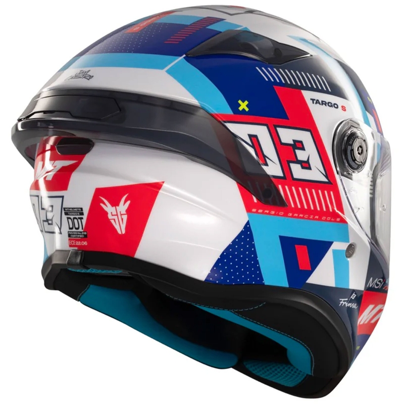 Casque moto intégral MT Targo S SERGIO GARCIA bleu-rouge-blanc