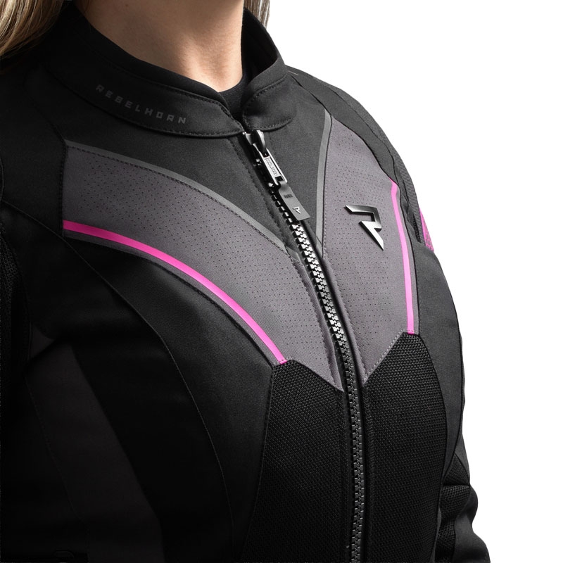 Veste de moto Rebelhorn Hiflow V noir-gris-rose pour femme