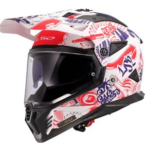 Casque moto enduro LS2 MX702 Pioneer II Fantasy blanc-rouge-bleu