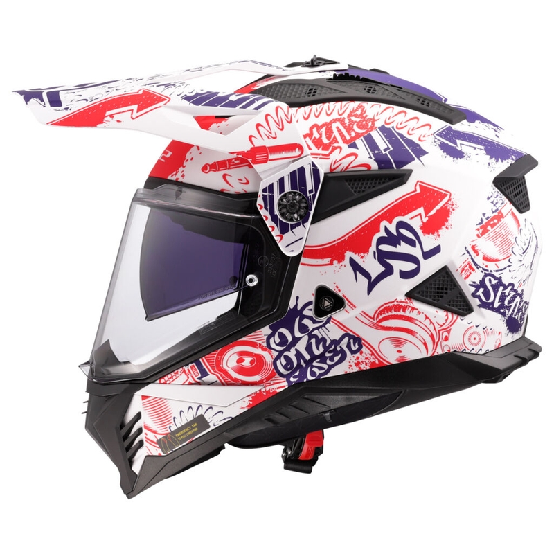 Casque moto enduro LS2 MX702 Pioneer II Fantasy blanc-rouge-bleu