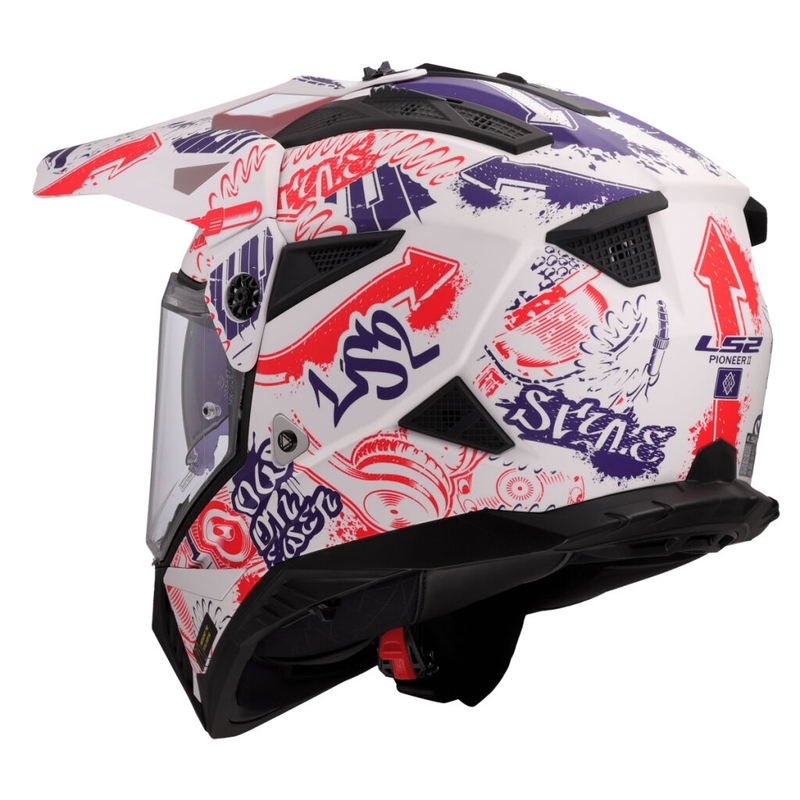 Casque moto enduro LS2 MX702 Pioneer II Fantasy blanc-rouge-bleu