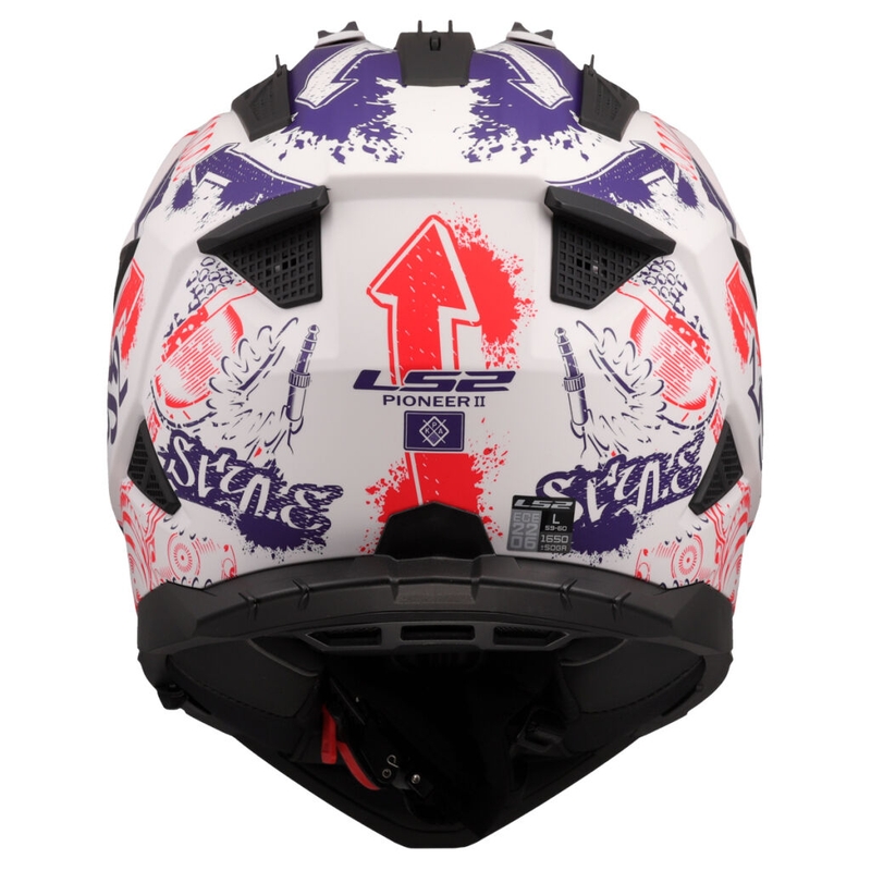 Casque moto enduro LS2 MX702 Pioneer II Fantasy blanc-rouge-bleu