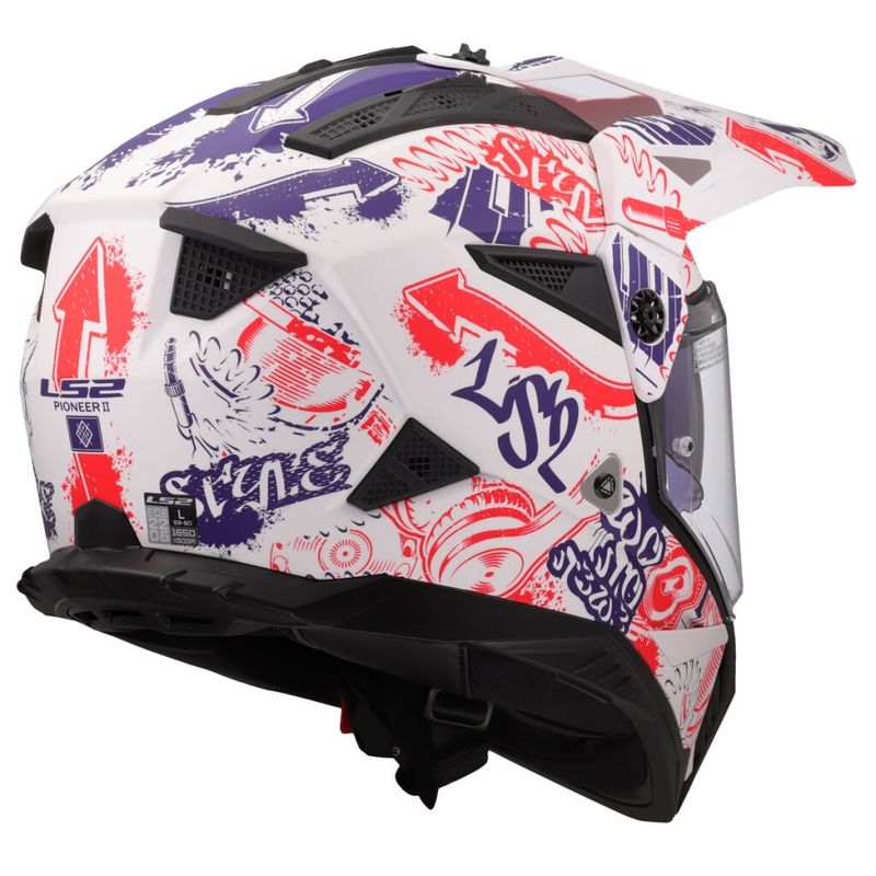 Casque moto enduro LS2 MX702 Pioneer II Fantasy blanc-rouge-bleu