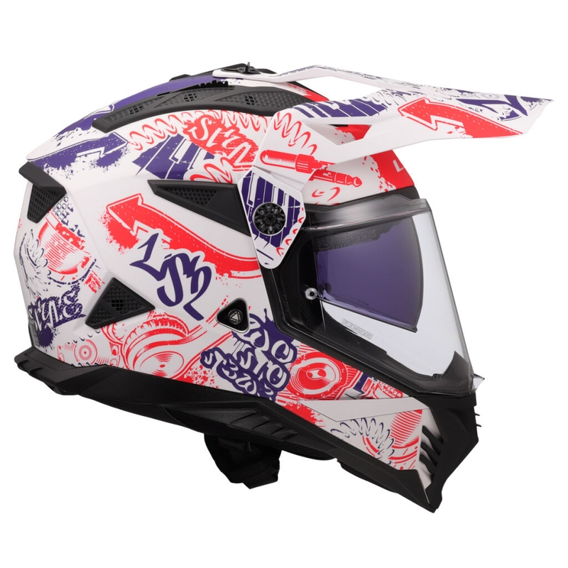 Casque moto enduro LS2 MX702 Pioneer II Fantasy blanc-rouge-bleu