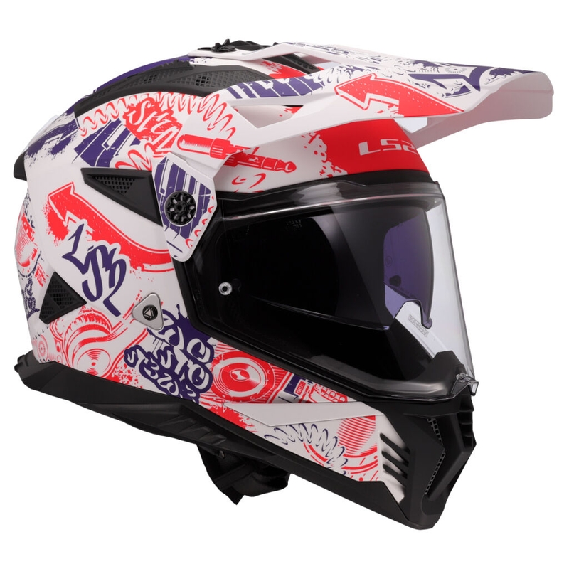 Casque moto enduro LS2 MX702 Pioneer II Fantasy blanc-rouge-bleu