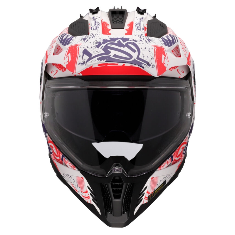 Casque moto enduro LS2 MX702 Pioneer II Fantasy blanc-rouge-bleu