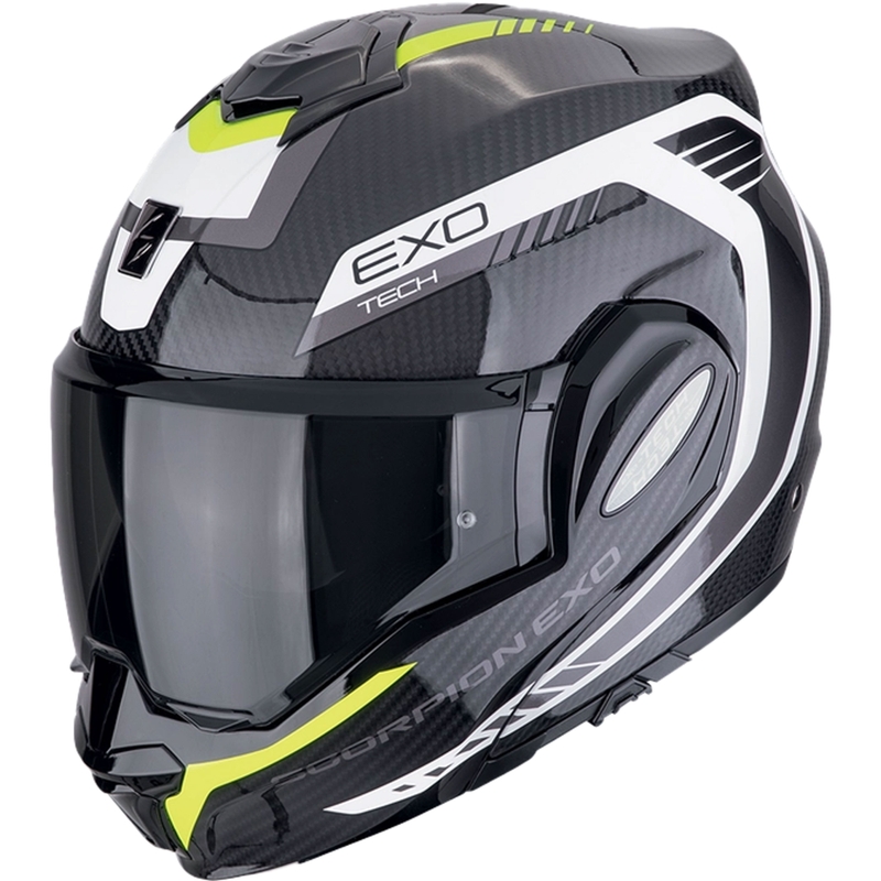 Casque de moto modulable Scorpion EXO-TECH EVO CARBON COSY noir et jaune fluo