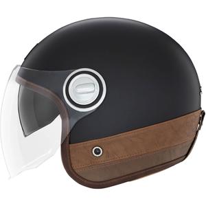 Casque moto ouvert NOX PREMIUM Heritage noir mat avec cuir marron