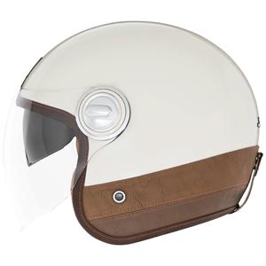 Casque moto ouvert NOX PREMIUM Heritage, blanc crème et cuir marron