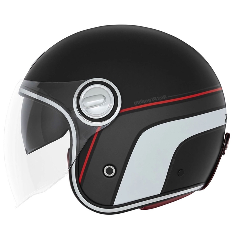 Casque moto ouvert NOX PREMIUM Heritage mat noir-rouge-blanc