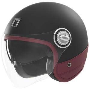 Casque moto jet NOX PREMIUM Heritage noir mat avec cuir rouge
