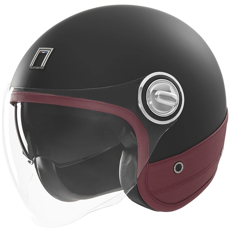 Casque moto jet NOX PREMIUM Heritage noir mat avec cuir rouge