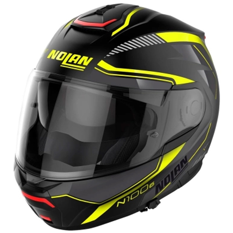 Casque de moto Nolan N100-6 Surveryor N-COM 22 noir-jaune à visière relevable