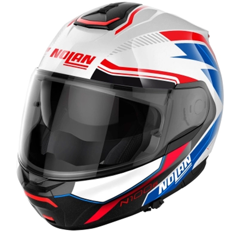 Casque de moto à visière Nolan N100-6 Surveyor N-COM 24 blanc-bleu