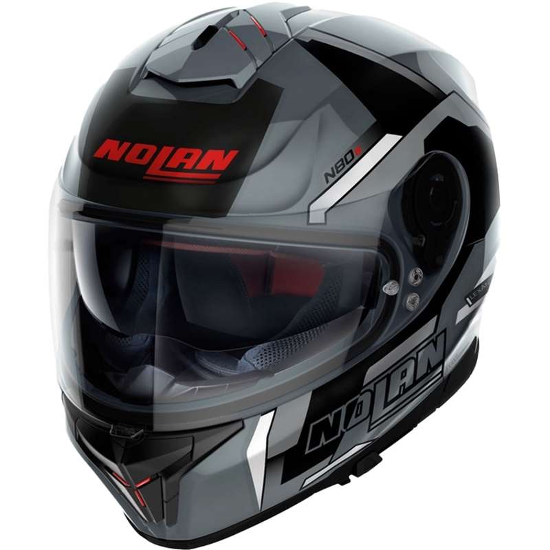 Casque moto intégral Nolan N80-8 Wanted N-com noir-gris brillant